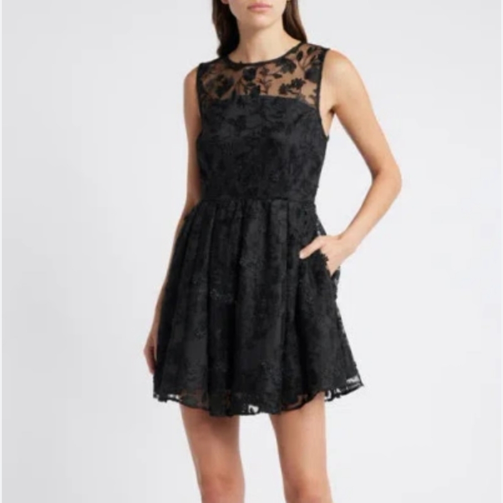 Chelsea 28 Floral Lace Fit & Flare Black Mini Dress...Size XL